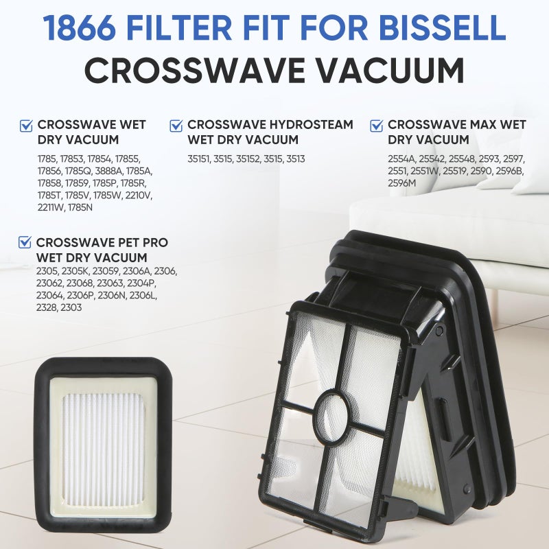 BIHARNT 4 Pack 1866 Replacement Filters Compatible with Bissell Crosswave 1785 3888A 2551 & Crosswave Pet Pro 2306 & 2554 2596 CrossWave Cordless Max & Crosswave HydroSteam 35151 3518 Wet Dry Vacuum Cleaner - Image 2
